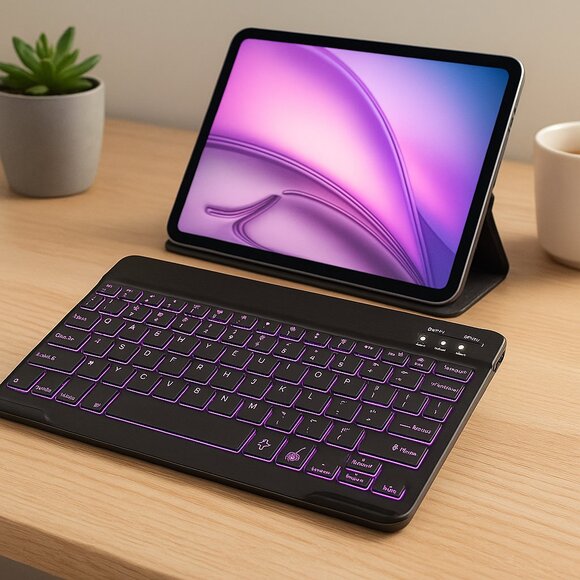 Backlit Bluetooth Keyboard – Small, Portable, Wireless, Rechargeable (Black) - Picture 1 of 3